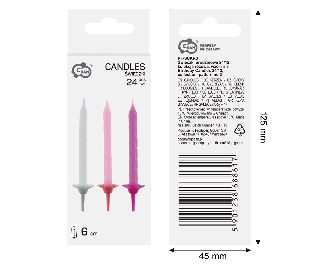 Birthday Candles 24/12, collection, pattern no 3, 7,5 cm